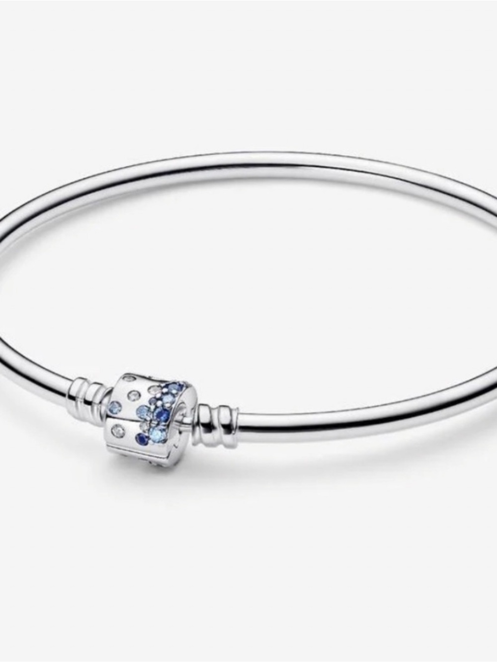 PANDORA 925 Blue Sparkle Barrel Clasp Charm Bangle - Picture 10 of 12